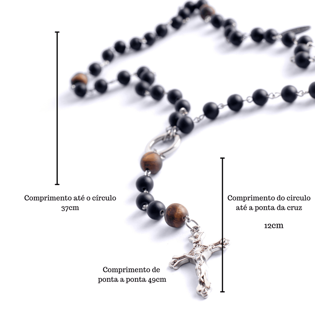 Colar Terço Pedra Onix fosca